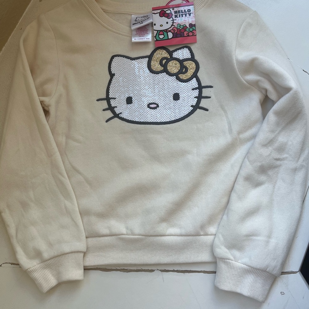 Hello Kitty Ivory Pullover Sweatshirt with Gold Accent